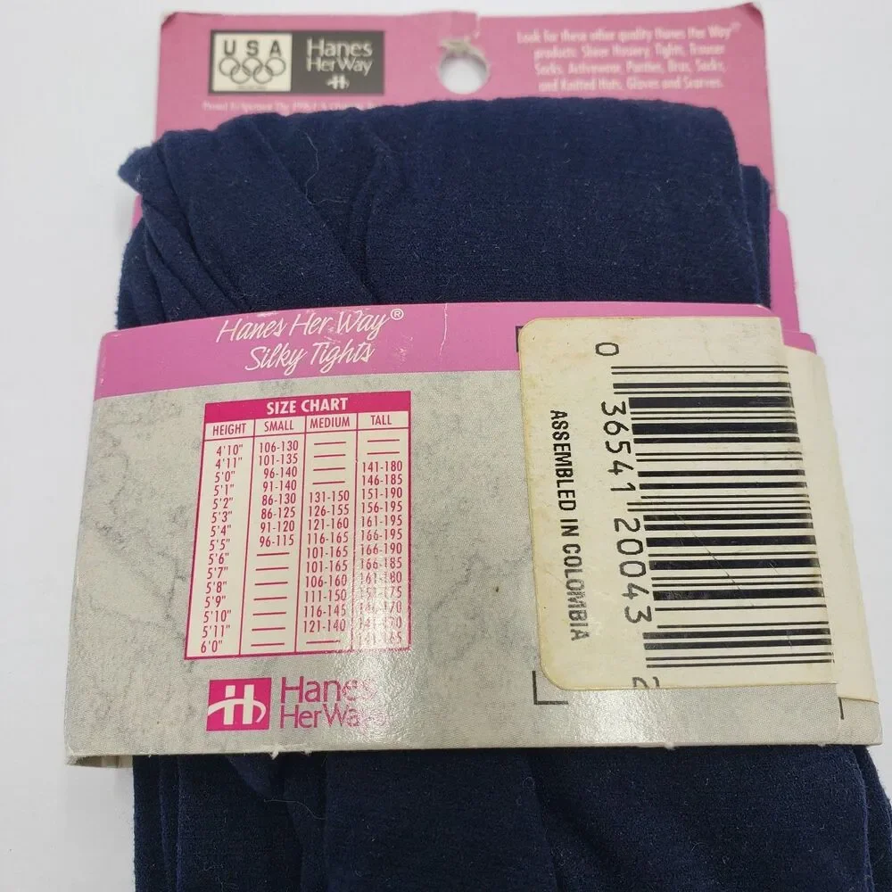 Vintage Hanes Her Way Silky Tights Navy Blue Tall Pantyhose 1996 Olympics NOS